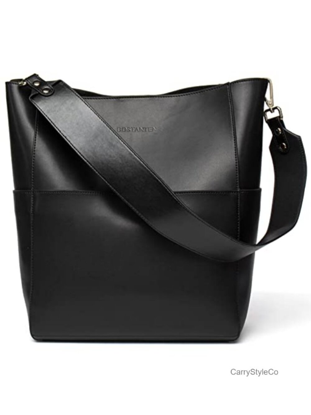 Leather Bucket Bag Tote Shoulder Handbag with Removable Zip Pouch